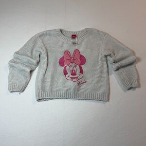 Disney Minnie Mouse Sweater 5T Gray Chenille Knit Crewneck Girls Cozy Top